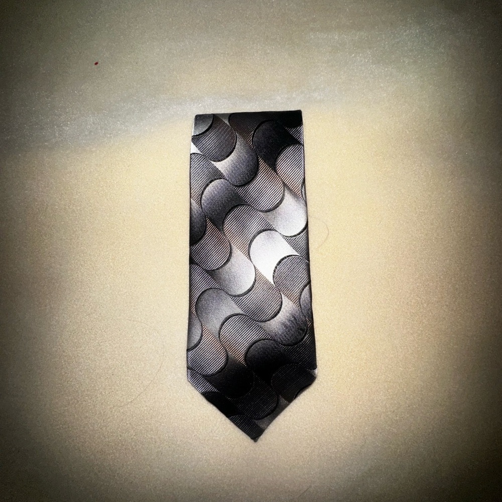 #1309 Claiborne Black and Gray Geometric Tie